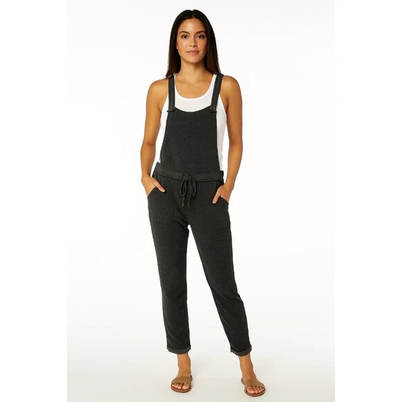 C&C California Jersey Knit Overalls Gray Drawstring Waist Large Pockets - Picture 1 of 10